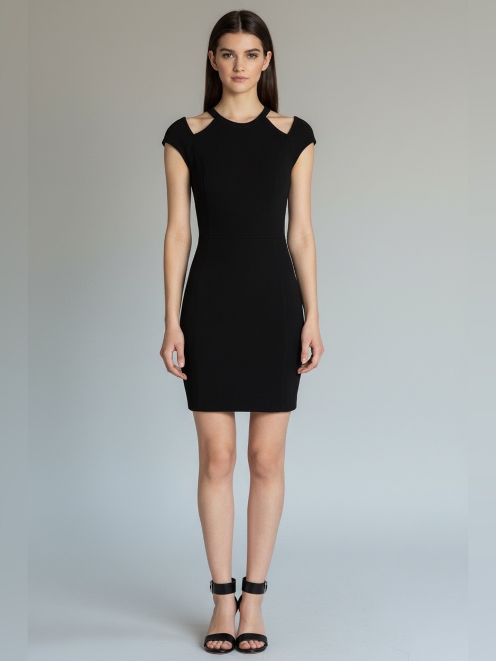 Helmut Lang Gala Cutout Sleeve Bodycon Mini Dress Black Stretch Knit SP